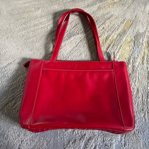 Levenger Fine Leather Tote Bag Red shoulder bag straps large work bag Zipper - Picture 1 of 14
